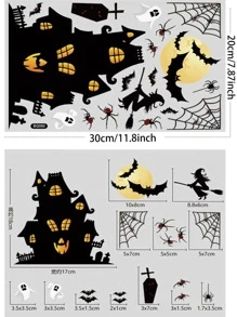 1入组萬聖節玻璃窗場景佈局幽靈殭屍南瓜蜘蛛靜態窗貼萬聖節派對裝飾 - 黑色 - 查看 6