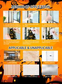 1入组萬聖節玻璃窗場景佈局幽靈殭屍南瓜蜘蛛靜態窗貼萬聖節派對裝飾 - 黑色 - 查看 11