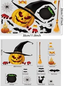 1入组萬聖節玻璃窗場景佈局幽靈殭屍南瓜蜘蛛靜態窗貼萬聖節派對裝飾 - 黑色 - 查看 8