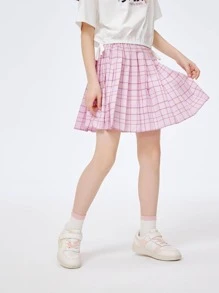 Balabala Tween Girl Summer Sweet Plaid Print Pleated Skirt Pink - Pink - View 1