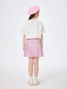 Balabala Tween Girl Summer Sweet Plaid Print Pleated Skirt Pink - Pink - View 2