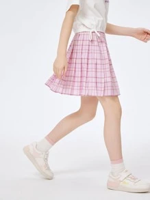 Balabala Tween Girl Summer Sweet Plaid Print Pleated Skirt Pink - Pink - View 4