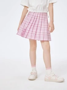 Balabala Tween Girl Summer Sweet Plaid Print Pleated Skirt Pink - Pink - View 5