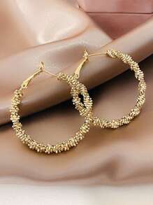 1 对欧美金属几何圆形耳环香港风格个性耳环 - 金黃色 - 查看 3