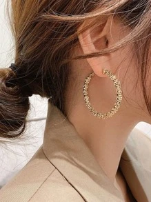 1 对欧美金属几何圆形耳环香港风格个性耳环 - 金黃色 - 查看 4