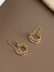 1pc Flash Rhinestone Double-layer C Design Link Chain Ear Clip