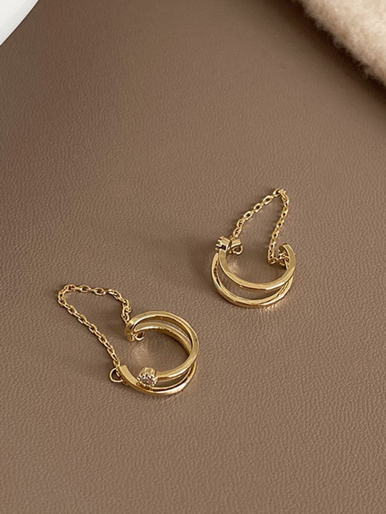 1pc Flash Rhinestone Doublelayer C Design Link Chain Ear Clip SHEIN USA