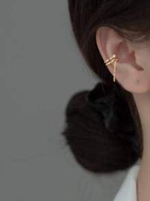 1pc Flash Rhinestone Double-layer C Design Link Chain Ear Clip