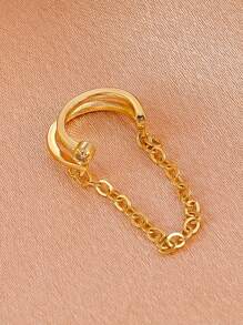 1pc Flash Rhinestone Double-layer C Design Link Chain Ear Clip