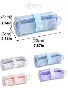 Rosyposy 1pc Transparent Pvc Pen Bag Dual Layer High Capacity Pencil Case With Separators, Ideal For Students - Grey - View 3