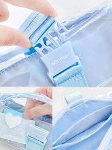 Rosyposy 1pc Transparent Pvc Pen Bag Dual Layer High Capacity Pencil Case With Separators, Ideal For Students - Grey - View 7