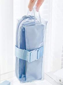 Rosyposy 1pc Transparent Pvc Pen Bag Dual Layer High Capacity Pencil Case With Separators, Ideal For Students - Grey - View 9