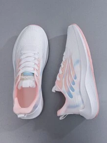 1雙運動透氣女性字母貼飾紮染織物繫帶跑步鞋