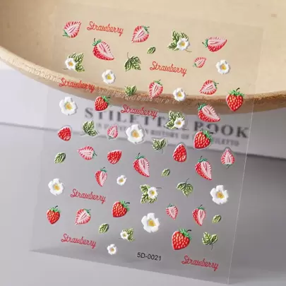 1张5D立体草莓图案美甲贴纸，DIY