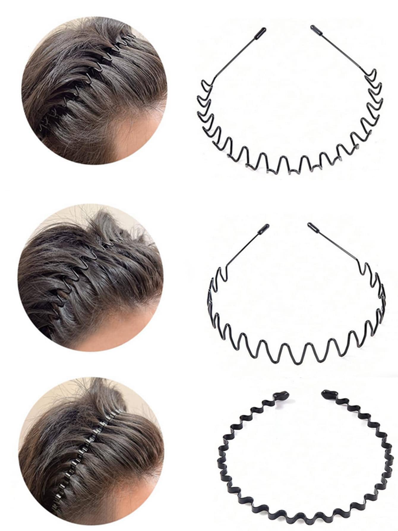 3pcs/set Unisex Black Wavy Headbands For Daily Wear And Bathing ...