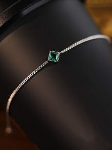 1入組S925純銀女性復古法式綠色手環,宮廷風,日常百搭首飾類帶方晶鋯石