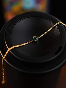 1入組S925純銀法式復古綠色串珠手鏈適合女士,優雅宮殿設計帶鋯石,日常時尚配件