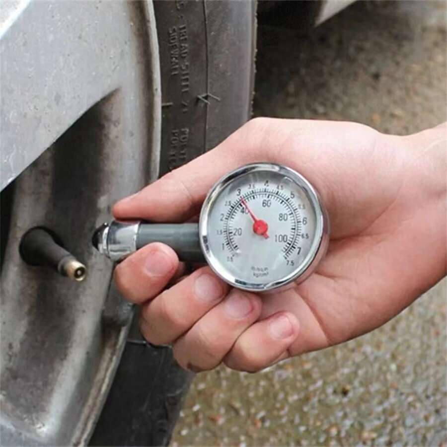 Two Tone Stainless Steel Car Tire Pressure Gauge - Silver - View 1