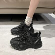 女性休閒跑步老爹鞋韓語風格爸爸鞋舒服的&多用途適合夏天 - 黑色 - 查看 3