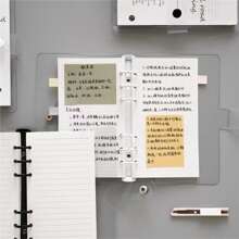 Pvc Loose-Leaf Notebook With Detachable A6 Transparent Memo Pad, High Definition Writing Journal, Portable And Stylish - Black - View 2