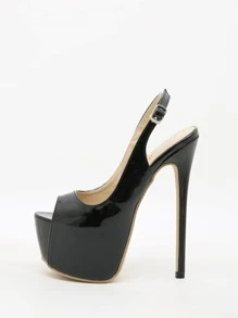 Mùa Xuân 2024 Đơn giản Lộ ra ngón chân Xu hướng: Cắt giảm Cao gót Dép xăng đan , 16cm - màu đen - Xem 3