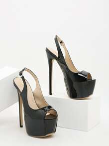 Mùa Xuân 2024 Đơn giản Lộ ra ngón chân Xu hướng: Cắt giảm Cao gót Dép xăng đan , 16cm - màu đen - Xem 5