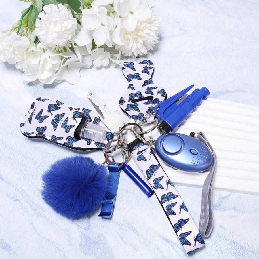 Blue Self Defense Keychain Set For Women Safety Keychain Full Set With Personal Alarm, Window