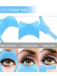 3入組3合1眼影化妝工具,神奇有用的化妝工具睫毛梳防護罩和diy眼線模板,初學者化妝工具眉卡,可重複使用的化妝工具,使睫毛和眼線更完美 - 彩色 - 查看 4