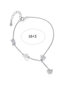 1入組925純銀冷白色玫瑰設計微鑲蝴蝶手鍊，極簡風格，適合於日常佩戴和假期穿搭