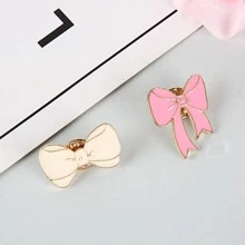 2pcs Pink Bow Tie Shaped Cartoon Metal Brooch For Bags, Clothes Decor, Souvenirs Valentines,Mom,Mother,Mother's Day,Gift - Multicolor - View 2