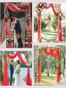 1 pieza boda de arco Velo rollo de organdí de tela para boda de fiesta de cumpleaños Fondo adorno DIY boda de organdí silla Fajas - Rojo - Ver 6