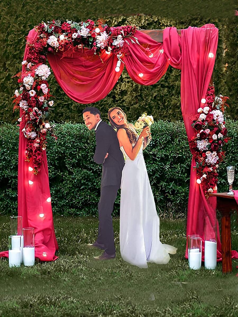1 pieza boda de arco Velo rollo de organdí de tela para boda de fiesta de cumpleaños Fondo adorno DIY boda de organdí silla Fajas - Rojo - Ver 1