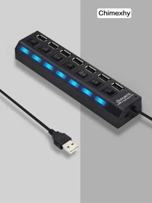 Chimexhy  1 pieza Divisor de cubo 7 puertos USB con individual de interruptor - Negro - Ver 2