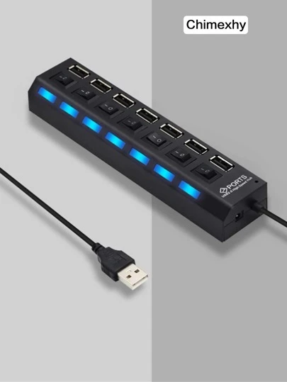 Chimexhy  1 pieza Divisor de cubo 7 puertos USB con individual de interruptor