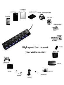 Chimexhy  1 pieza Divisor de cubo 7 puertos USB con individual de interruptor - Negro - Ver 6