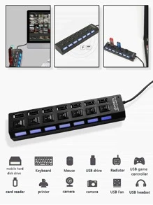 Chimexhy  1 pieza Divisor de cubo 7 puertos USB con individual de interruptor - Negro - Ver 3
