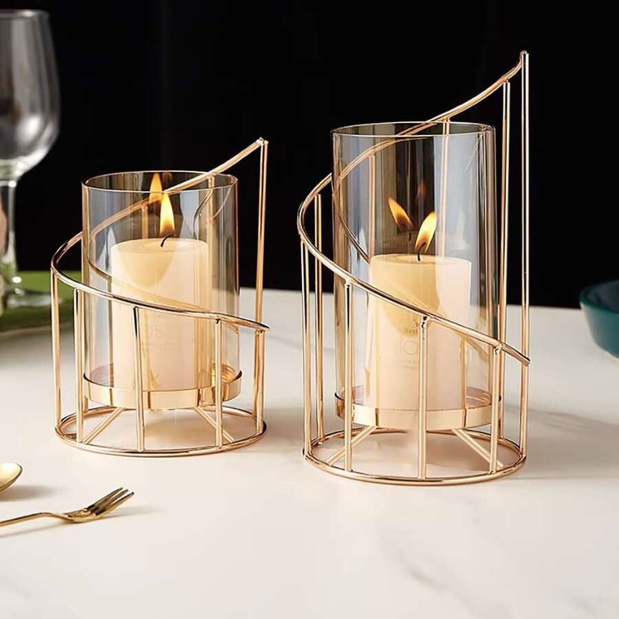 1入組北歐風浪漫鐵燭台裝飾用品適用於客廳,餐具桌子,奢華歐式風燭臺適用於燭光晚餐 - 金色 - 查看 1