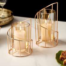 1入組北歐風浪漫鐵燭台裝飾用品適用於客廳,餐具桌子,奢華歐式風燭臺適用於燭光晚餐 - 金色 - 查看 2