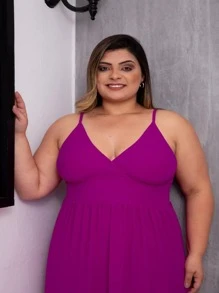 Plus Size Dresses - Rose Red - View 4