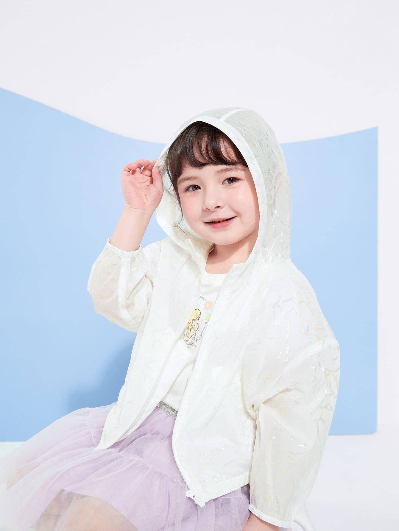 Balabala 年轻女孩拉链连帽外套轻便透气适合夏季 - 白色 - 查看 1