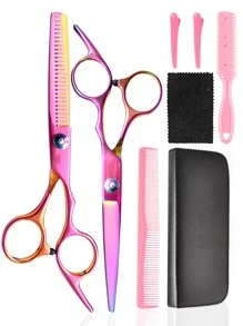 Premium 8 Pieces Hair Cutting Scissors Kit - Professional Barber Shears Set With Thinning Shears - Perfect For Haircuts, Blending, And Salon-Results - Suitable For Men, Women, And Pets (Rose) - Ombre - View 1