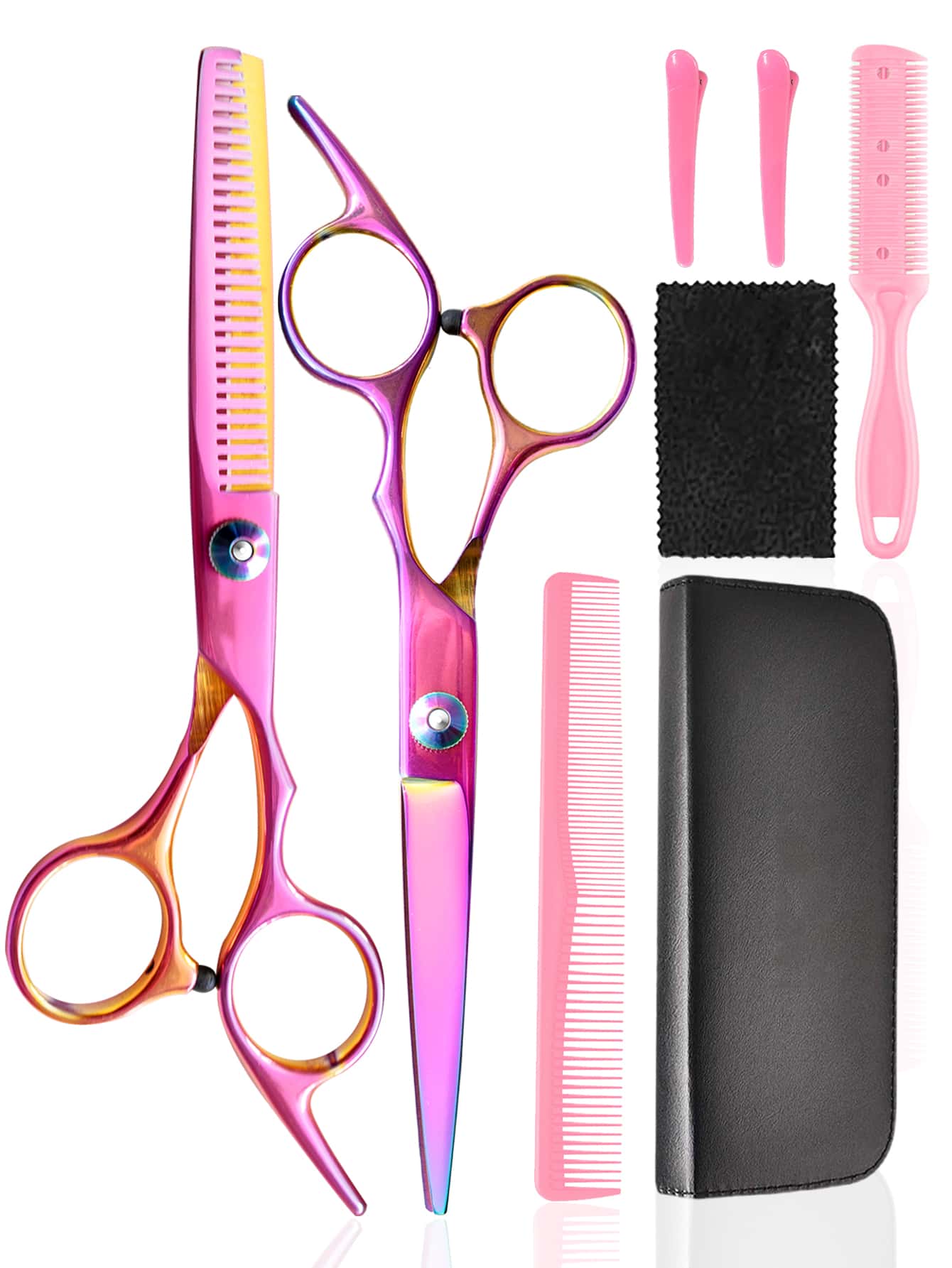 Premium 8 Pieces Hair Cutting Scissors Kit - Professional Barber Shears Set With Thinning Shears - Perfect For Haircuts, Blending, And Salon-Results - Suitable For Men, Women, And Pets (Rose) - Ombre - View 1