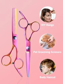 Premium 8 Pieces Hair Cutting Scissors Kit - Professional Barber Shears Set With Thinning Shears - Perfect For Haircuts, Blending, And Salon-Results - Suitable For Men, Women, And Pets (Rose) - Ombre - View 3