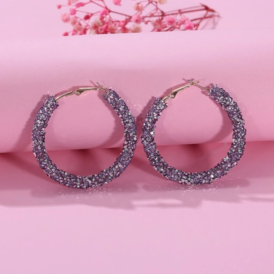 1pair Luxurious Style Colorful Diamond Earrings For Women - Mauve Purple - View 1