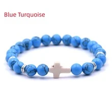 1入組情侶飾品彈性白色交叉手鍊適合女士8mm石珠手環男士時尚首飾類 - 藍色 - 查看 2