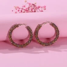 1 对迷人闪亮水钻圆环耳环，适合派对和日常时尚佩戴