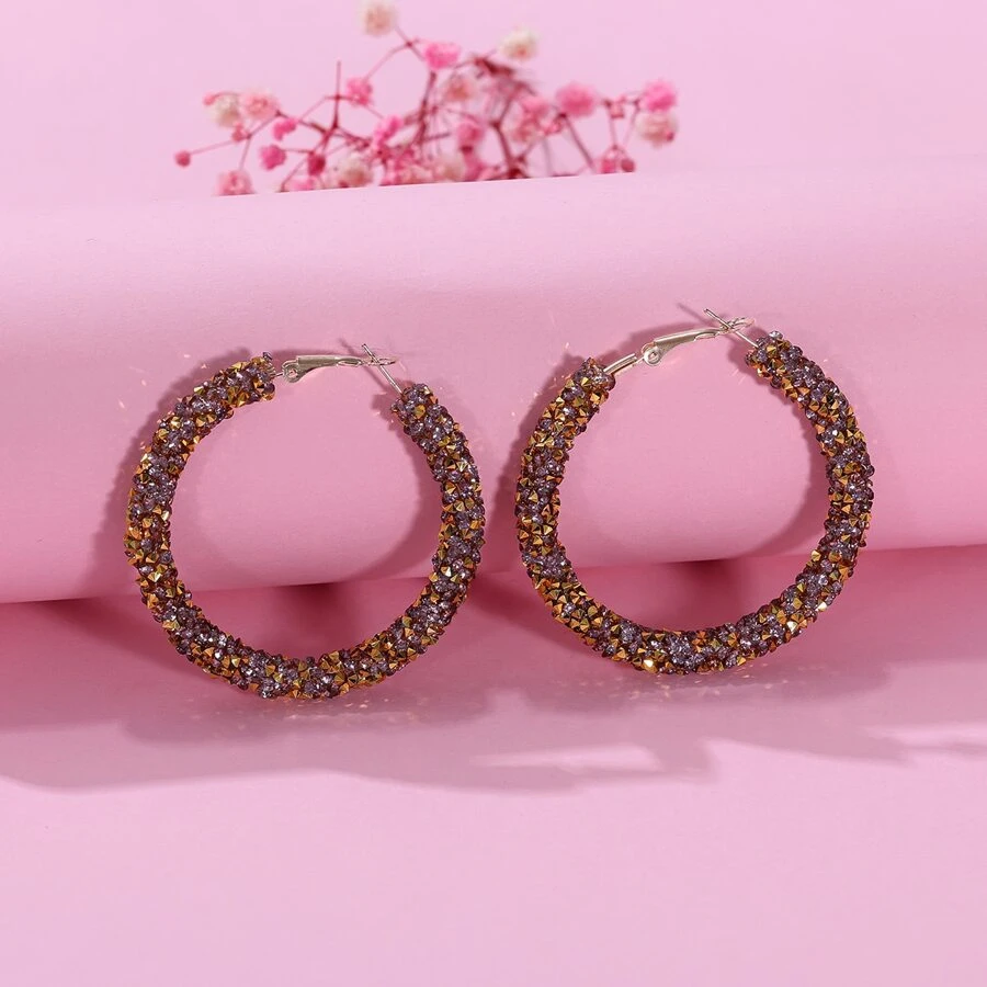 1 对迷人闪亮水钻圆环耳环，适合派对和日常时尚佩戴