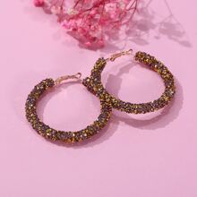 1 对迷人闪亮水钻圆环耳环，适合派对和日常时尚佩戴