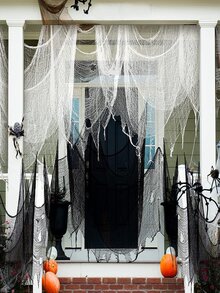 1PC Vải Halloween rùng rợn, Vải ma quái, Vải dệt mạng nhện co giãn Halloween, Vật dụng trang trí nền tiệc gia đình bạn bè Halloween, Vải gạc rùng rợn màu tối, Vải lò sưởi Halloween, Giáng sinh - màu đen - Xem 5