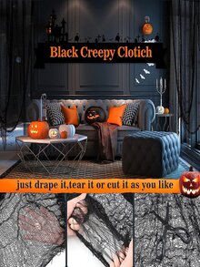 1PC Vải Halloween rùng rợn, Vải ma quái, Vải dệt mạng nhện co giãn Halloween, Vật dụng trang trí nền tiệc gia đình bạn bè Halloween, Vải gạc rùng rợn màu tối, Vải lò sưởi Halloween, Giáng sinh - màu đen - Xem 8